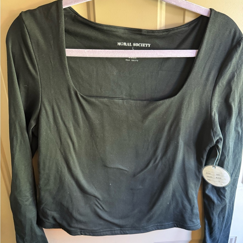 Moral Society Crop Shirt Womens Large black long sleeve.